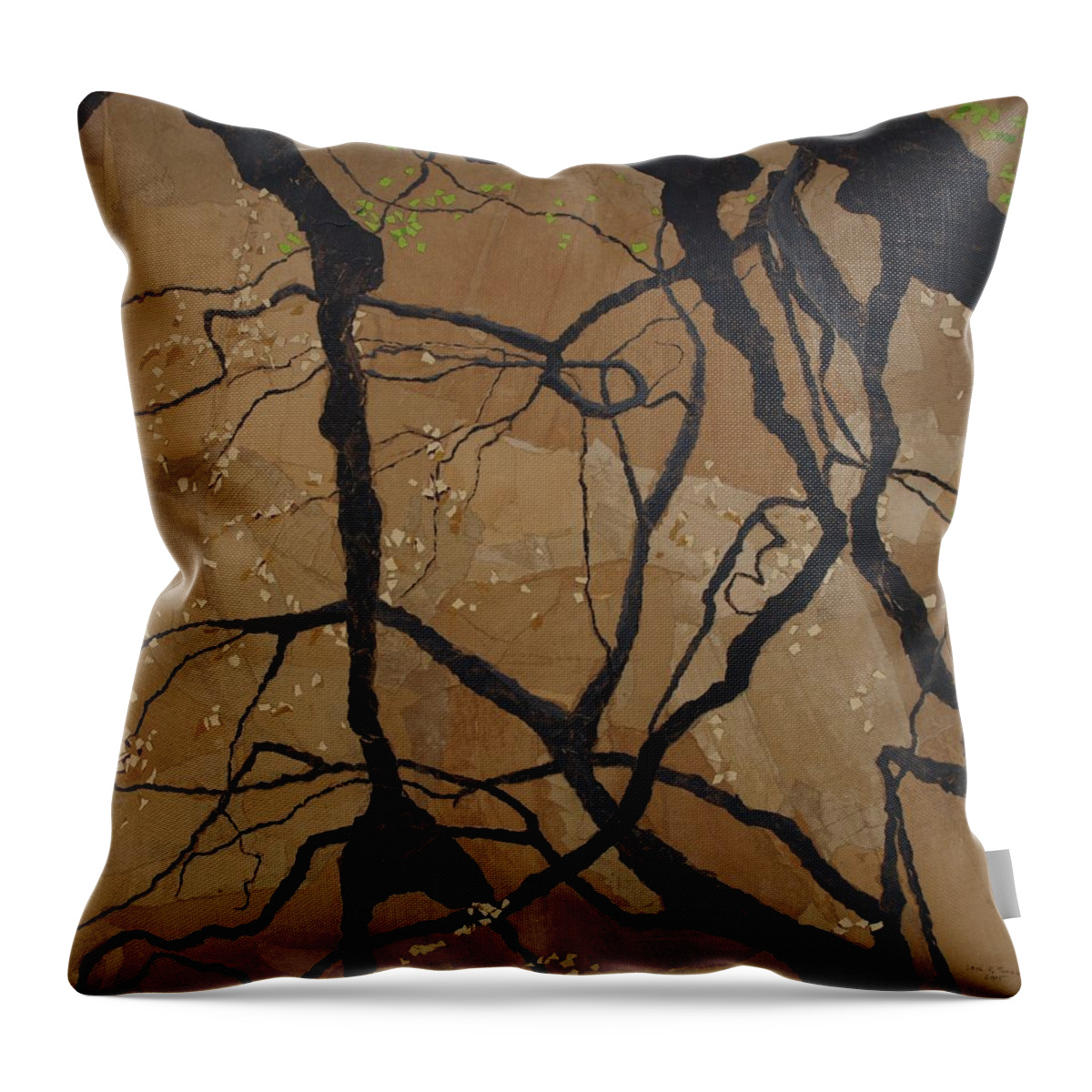 Abstract Tree Branches Throw Pillow featuring the painting Arboretum Dancers by Leah Tomaino