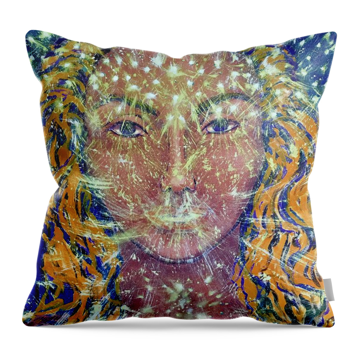 Archangel Michael Throw Pillow featuring the painting Archangel Michael. I am with you by Monica Elena