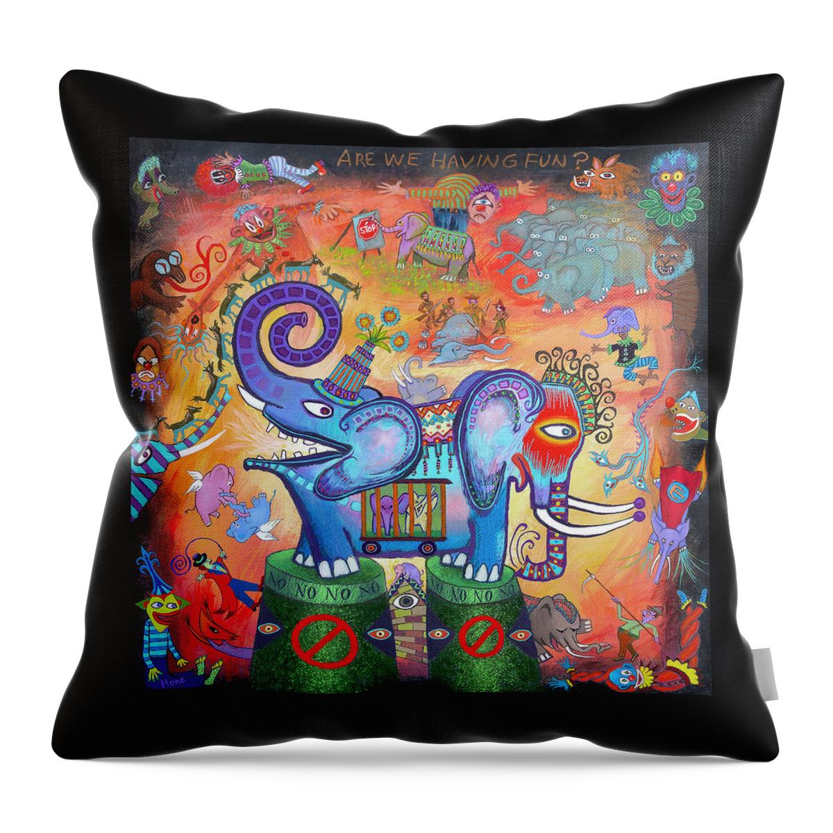  Throw Pillow featuring the painting Are We Having Fun by Hone Williams