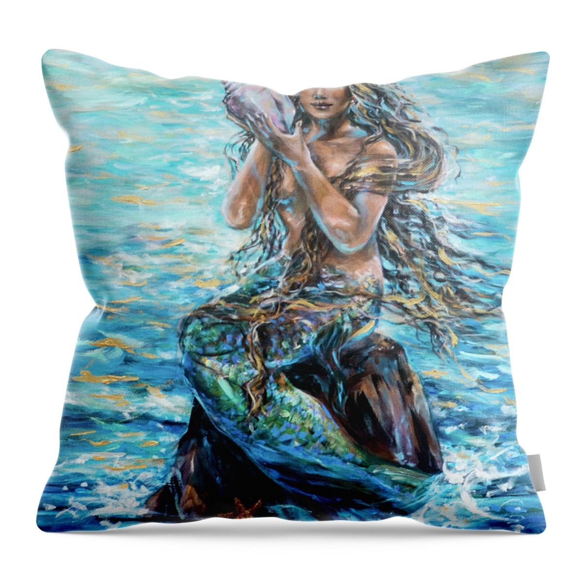 Mermaids Throw Pillow featuring the painting Ariel Study by Linda Olsen