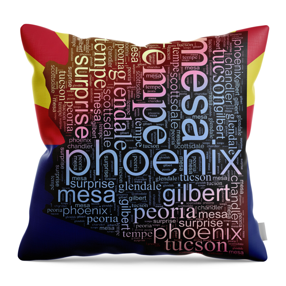 Arizona Typography Map On State Flag Throw Pillow featuring the digital art Arizona Typography Map On State Flag by Dan Sproul