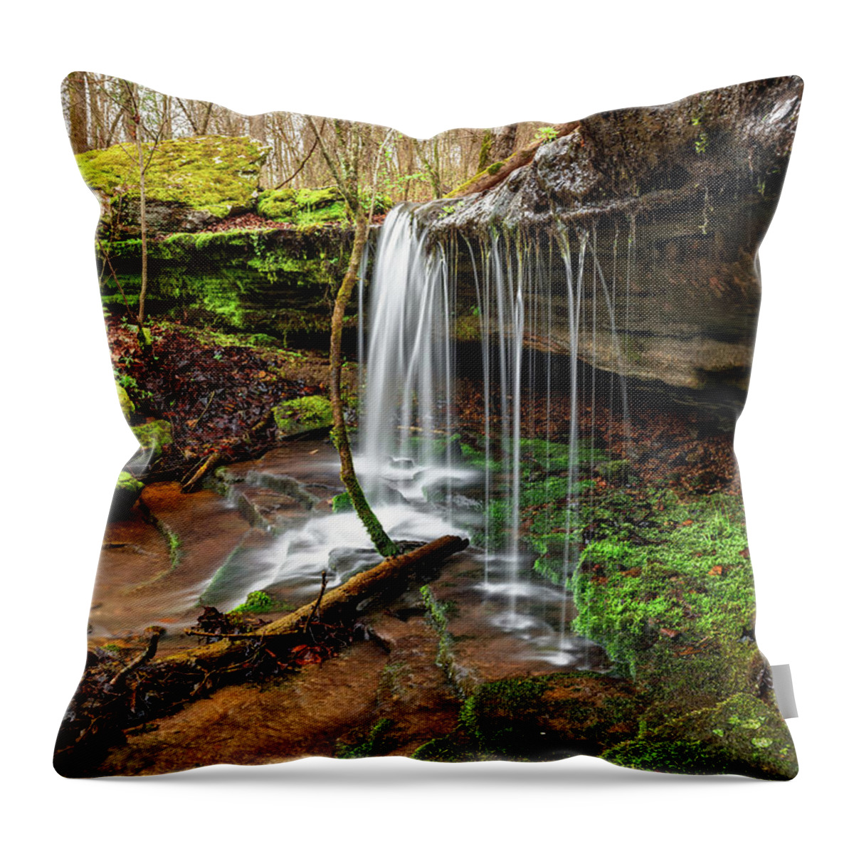Arkansas Waterfall Throw Pillow featuring the photograph Arkansas Warm Fork River Tributary Waterfall - Tea Kettle Falls Trail by Gregory Ballos
