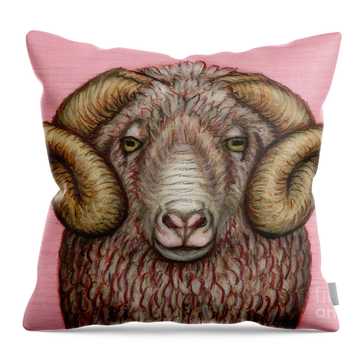 Ram Throw Pillow featuring the painting Arles Merino Ram by Amy E Fraser