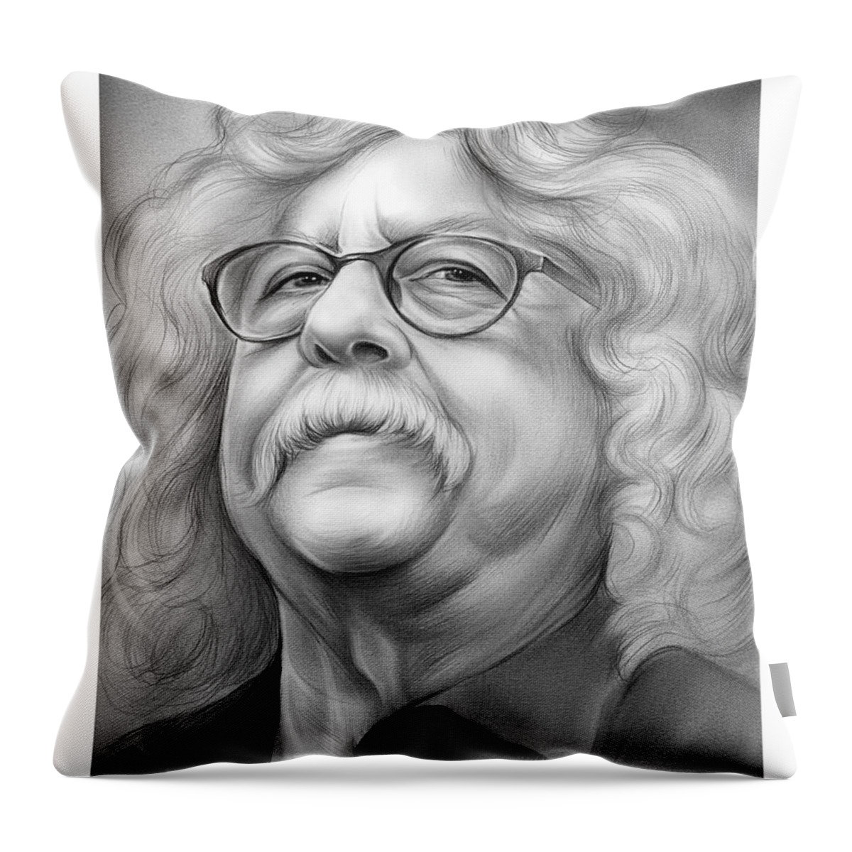 Arlo Guthrie Throw Pillow featuring the drawing Arlo - pencil by Greg Joens
