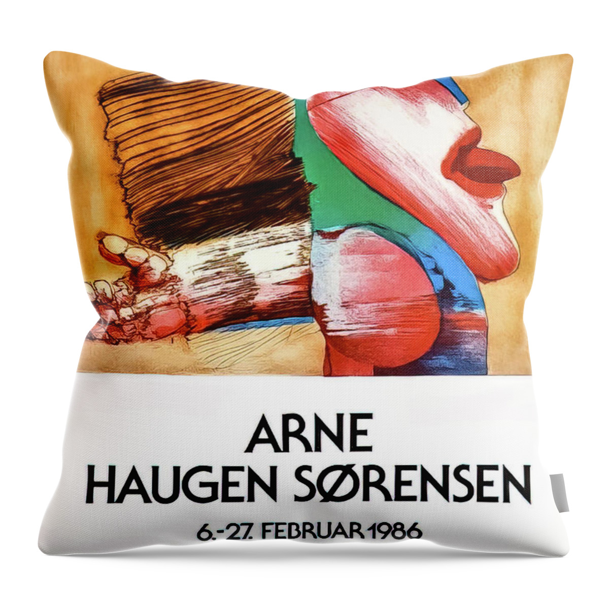 Copenhagen Throw Pillow featuring the drawing Arne Haugen Sornsen Art Exhibition Poster Copenhagen 1986 by M G Whittingham