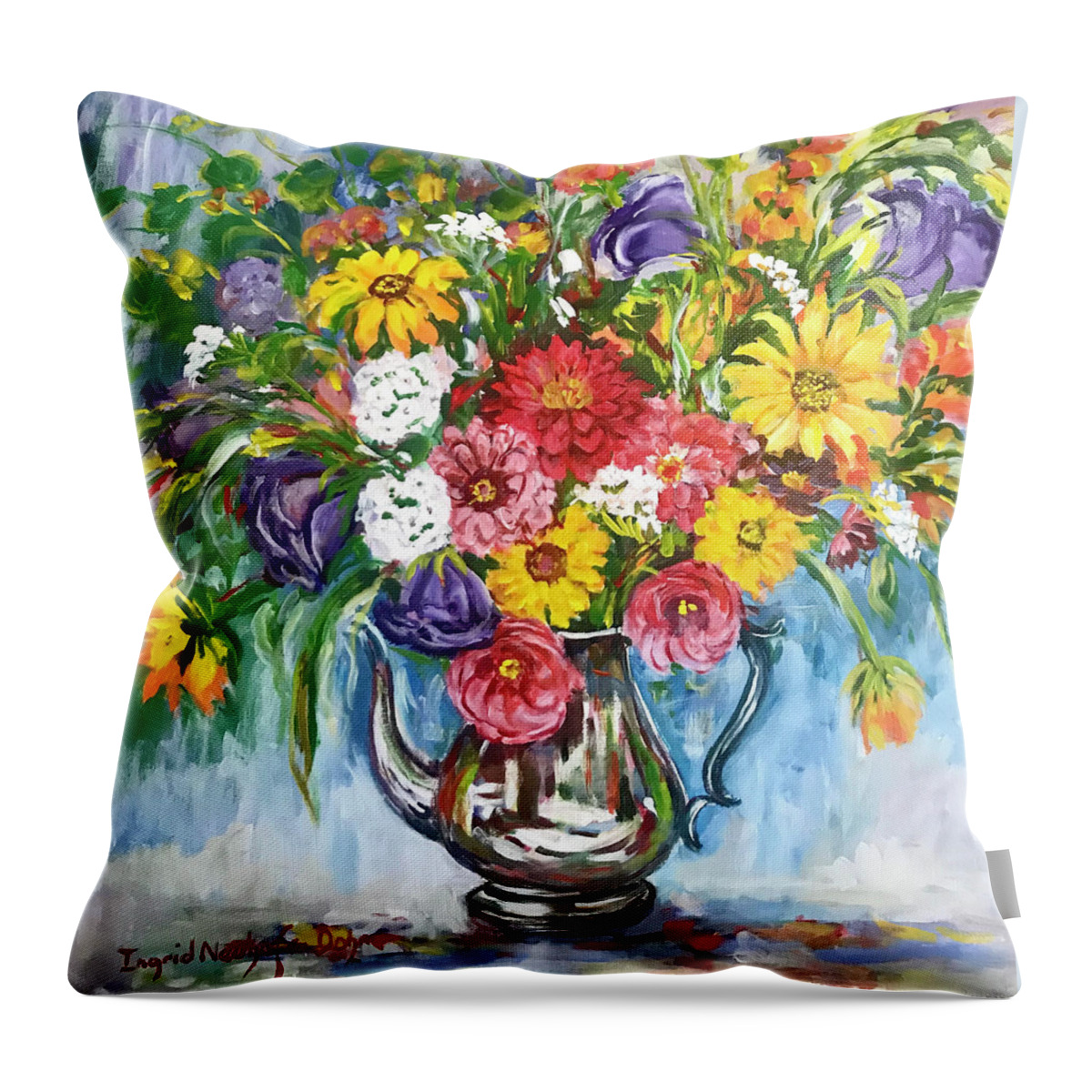 Flowers Throw Pillow featuring the painting Arrangement by Ingrid Dohm