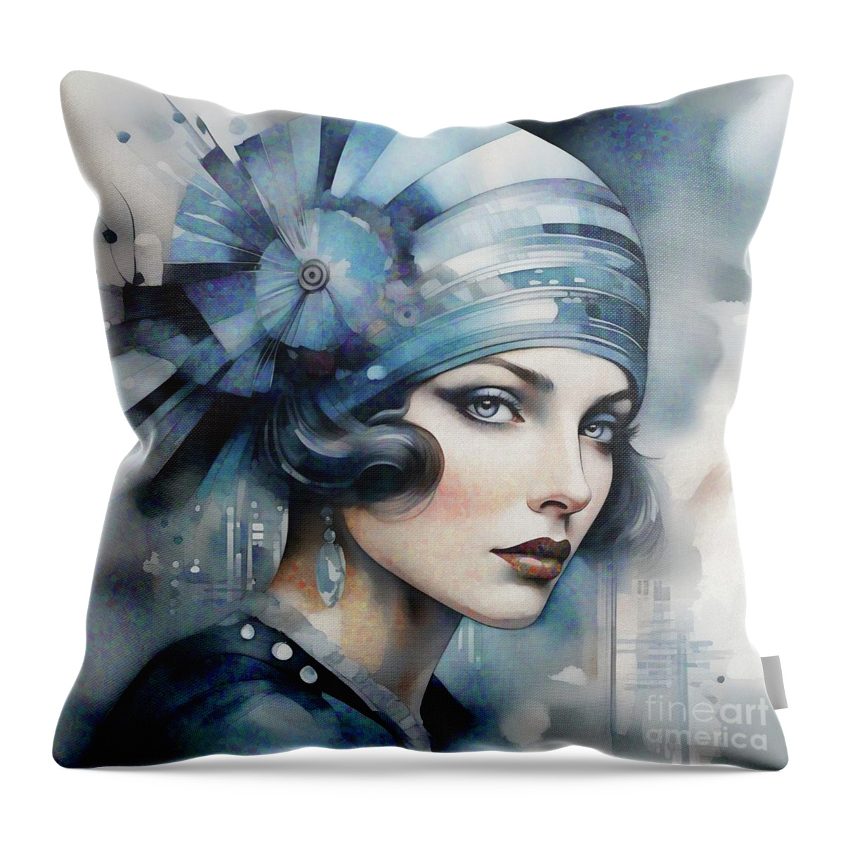 Abstract Throw Pillow featuring the digital art Art Deco Style Portrait - 02279 by Philip Preston