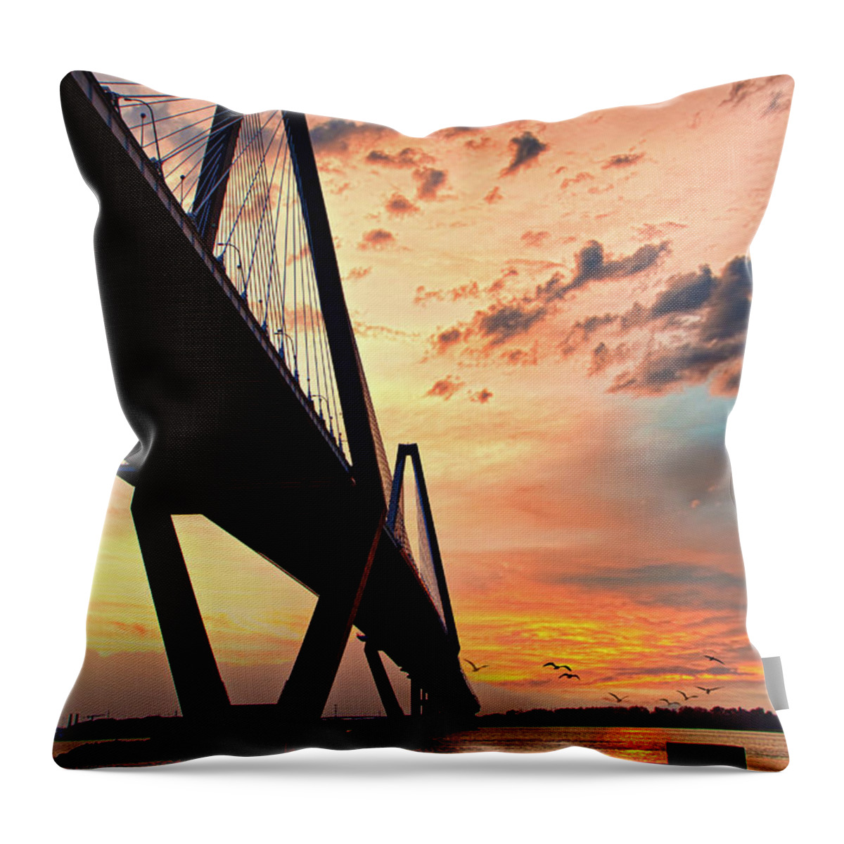 Architectural Throw Pillow featuring the photograph Arthur Ravenel Jr. Bridge by Lana Trussell