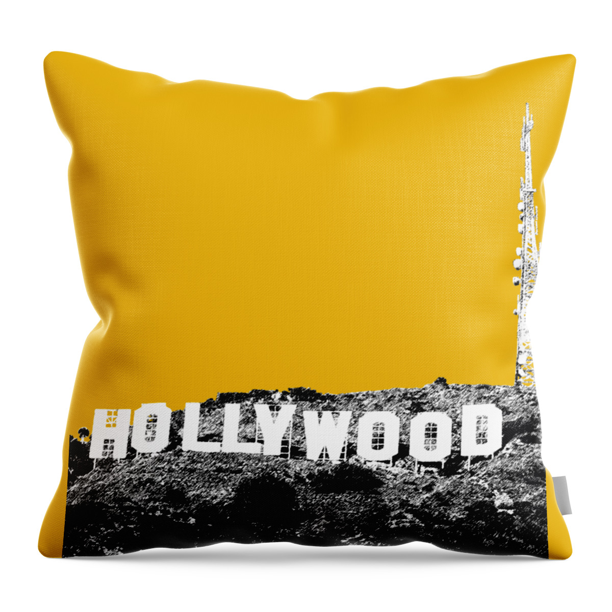 Architecture Throw Pillow featuring the digital art Los Angeles Skyline Hollywood - Gold by DB Artist