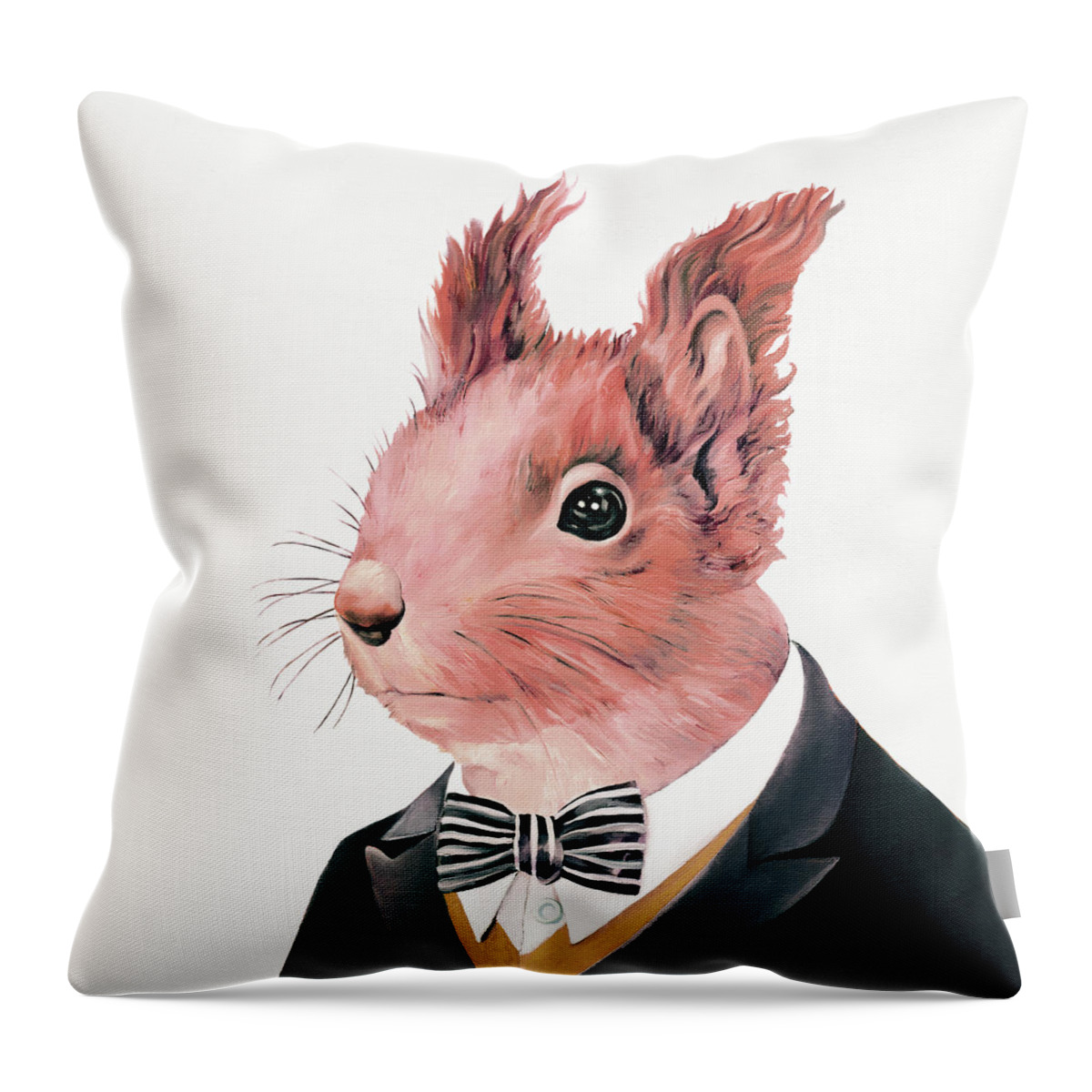Squirrel Throw Pillow featuring the painting Red Squirrel by Animal Crew