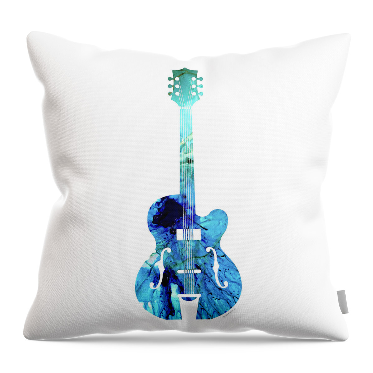 Guitar Throw Pillow featuring the painting Vintage Guitar 2 - Colorful Abstract Musical Instrument by Sharon Cummings