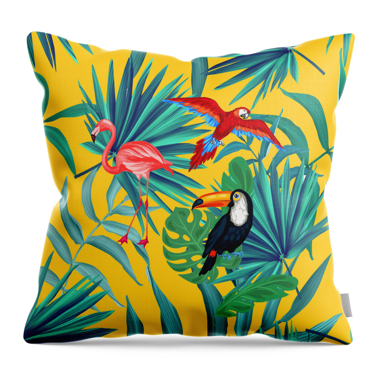 Parrot Throw Pillow featuring the digital art Yellow Tropic by Mark Ashkenazi