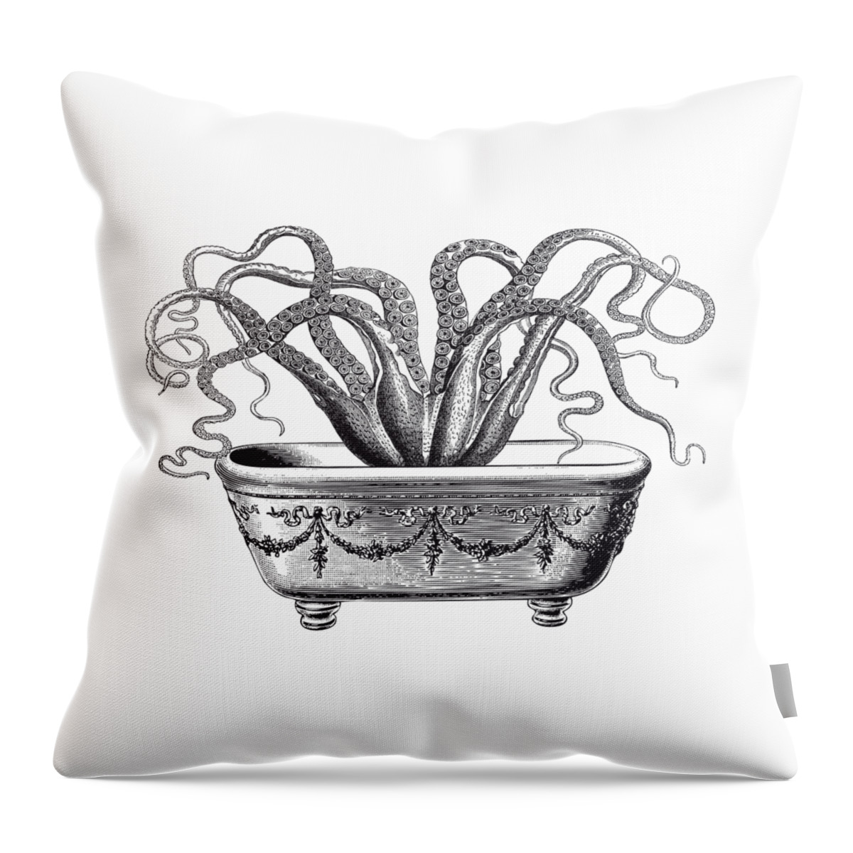 Octopus Throw Pillow featuring the digital art Tentacles in the Tub by Eclectic at Heart
