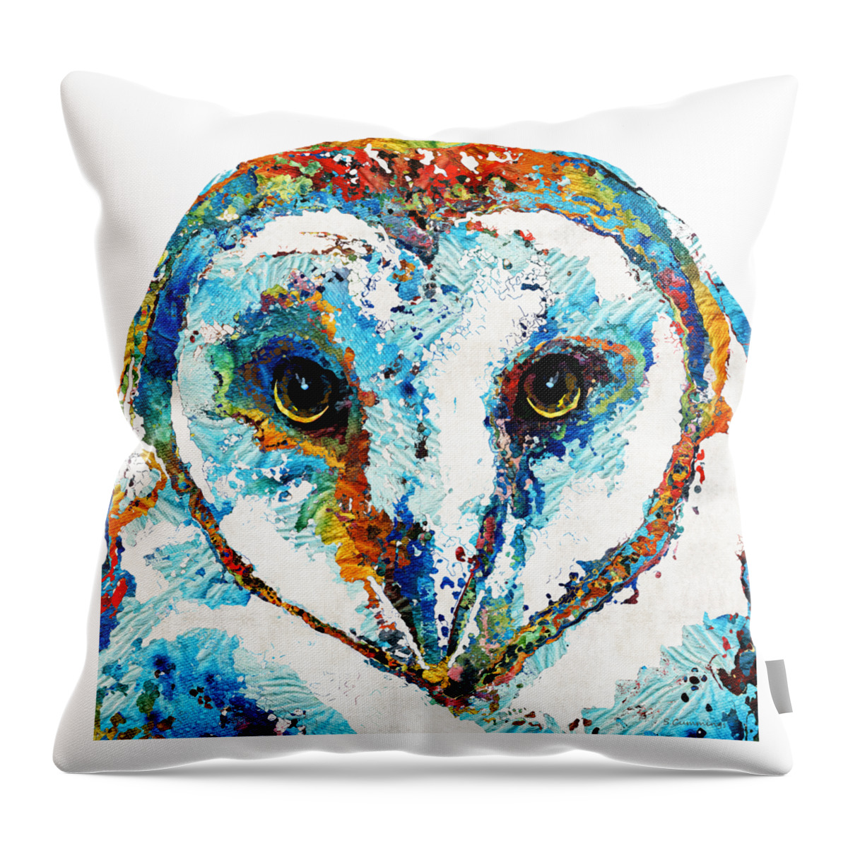 Owl Throw Pillow featuring the painting Colorful Barn Owl Art - Sharon Cummings by Sharon Cummings