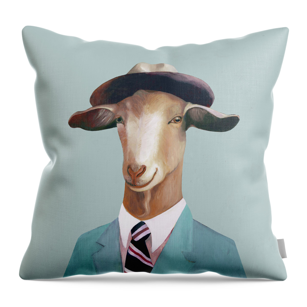 Goat Throw Pillow featuring the painting Billy Goat by Animal Crew