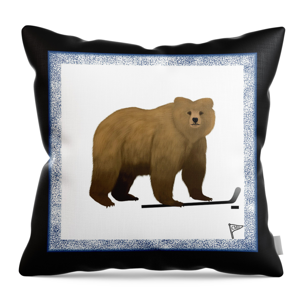 Hockey Bears Throw Pillow featuring the digital art Ice Hockey Bear Blue by College Mascot Designs