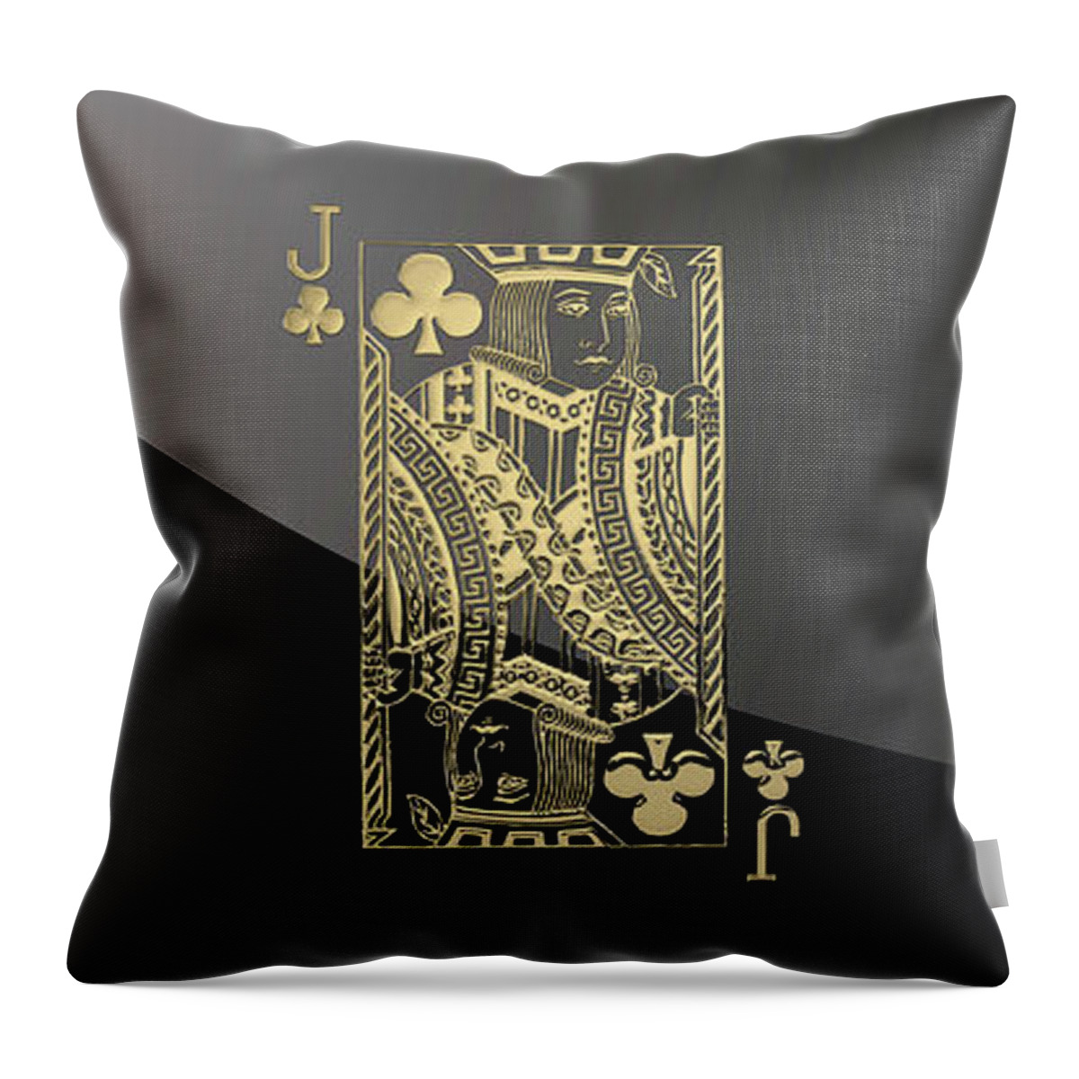 'gamble' Collection By Serge Averbukh Throw Pillow featuring the digital art Jack of Clubs in Gold over Black by Serge Averbukh