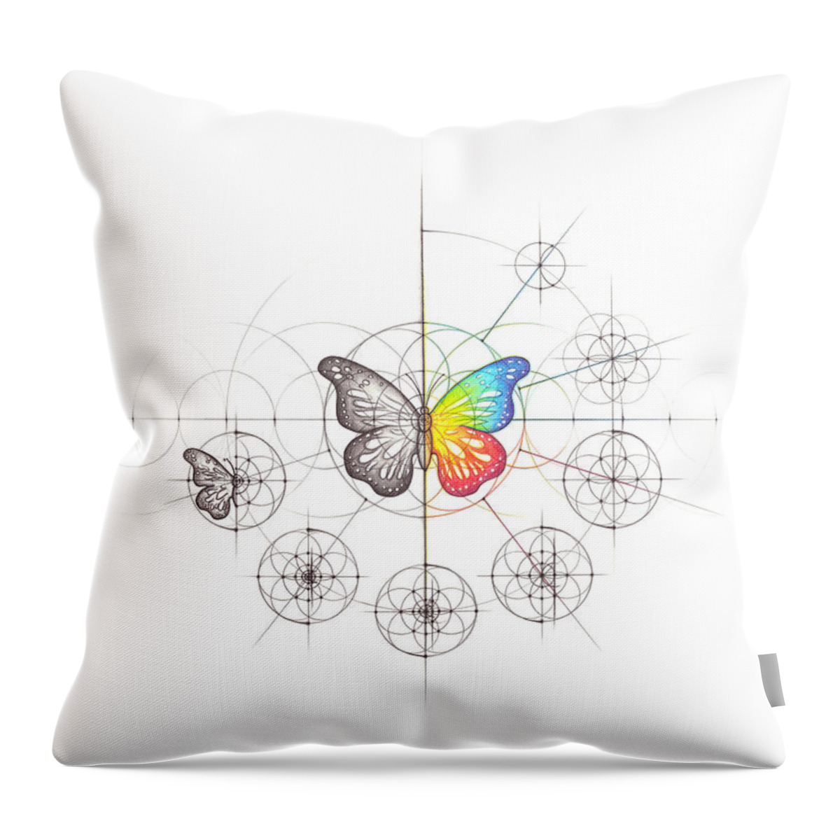 Butterfly Throw Pillow featuring the drawing Intuitive Geometry Butterfly #2 by Nathalie Strassburg