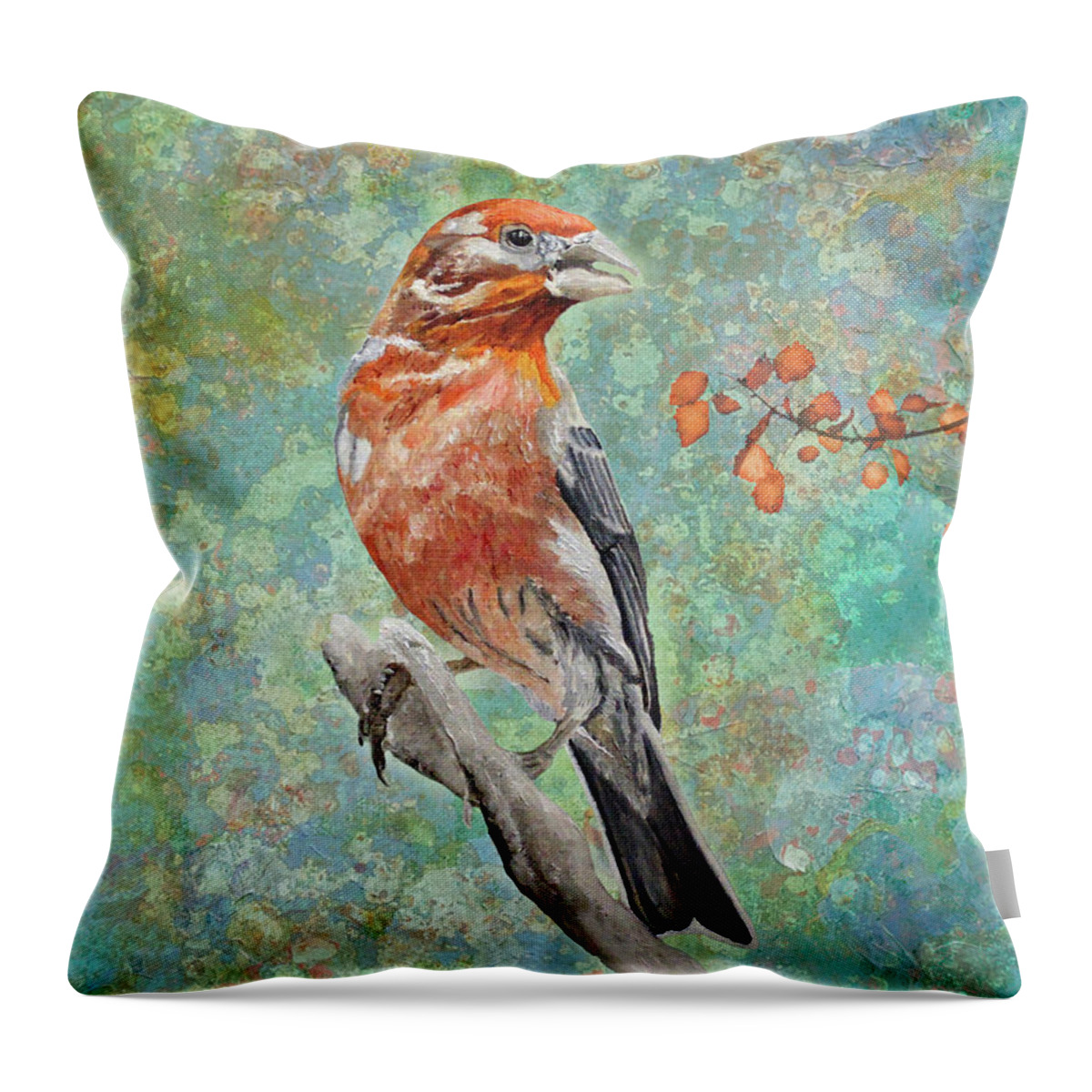 Finch Throw Pillow featuring the painting Looking Forward To The Spring by Angeles M Pomata