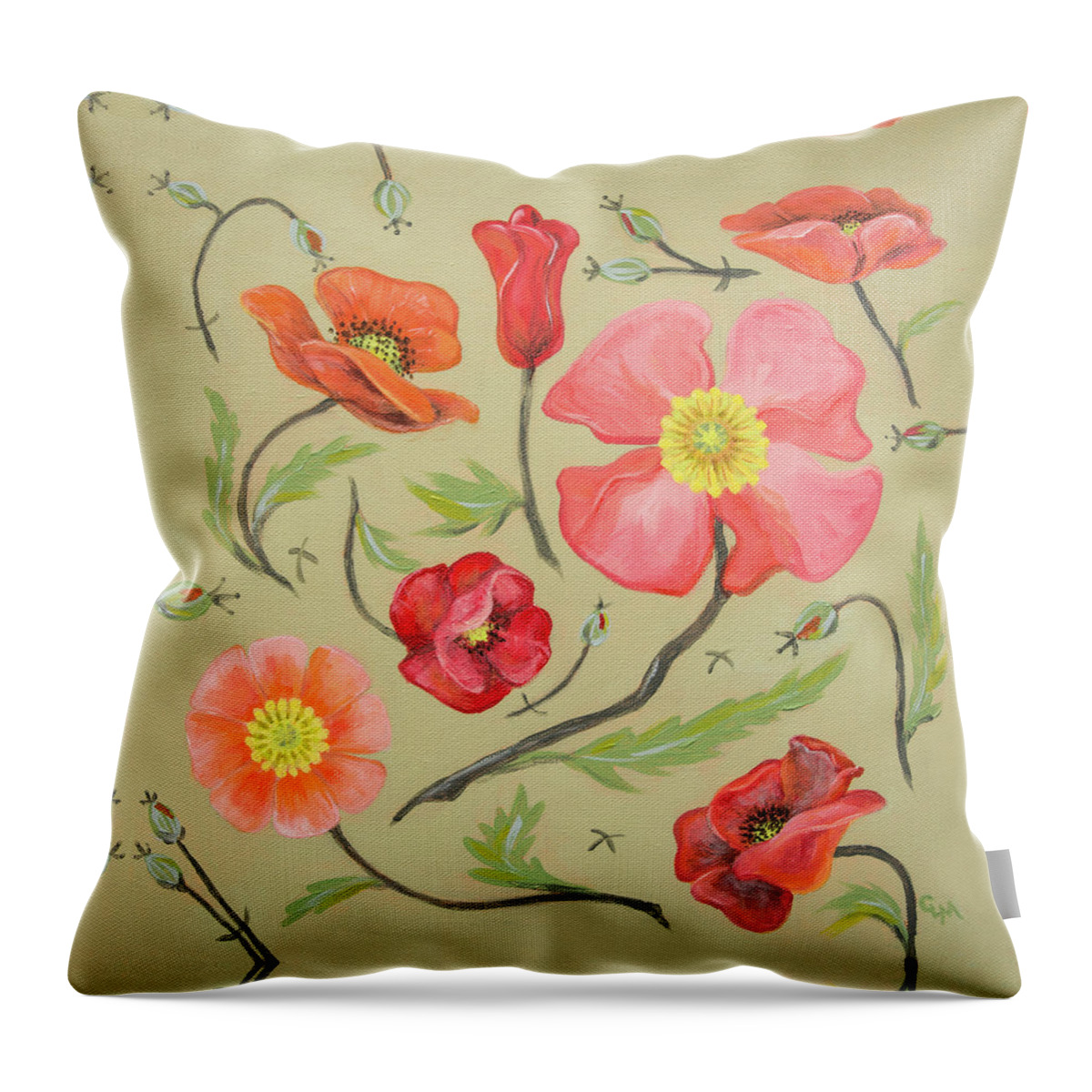 Poppy Throw Pillow featuring the painting Fairytale Poppies by Cheryl McClure