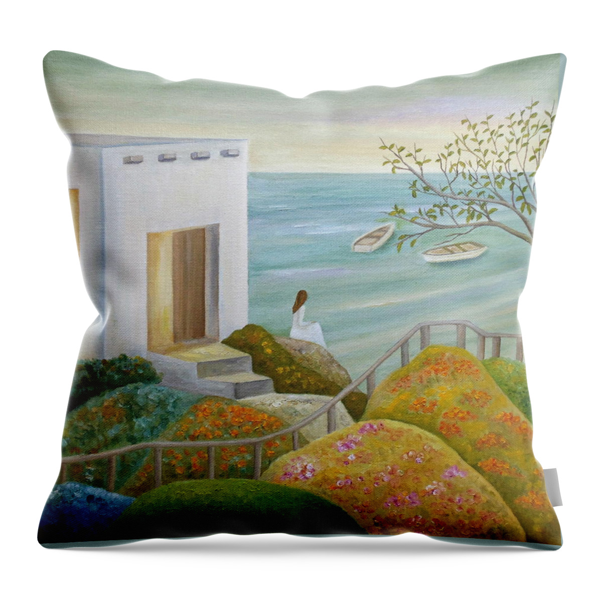 Marine. Marine Art Throw Pillow featuring the painting Sat Still At The Brink by Angeles M Pomata