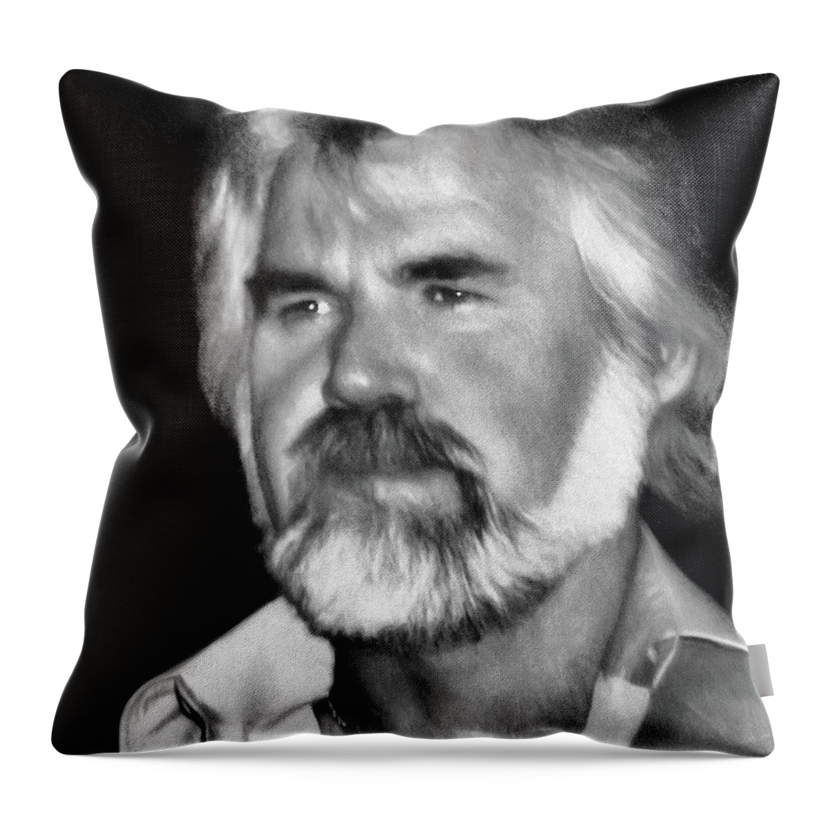 Bill Kesler Photography Throw Pillow featuring the photograph Kenny Rogers Concert Portrait - 1980 January - Black-and-White by Bill Kesler