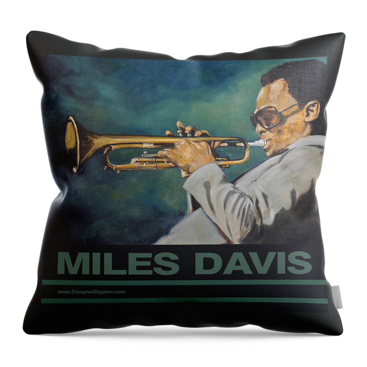 Miles Davis Throw Pillow featuring the painting Miles Davis - Solo by Dwayne Glapion