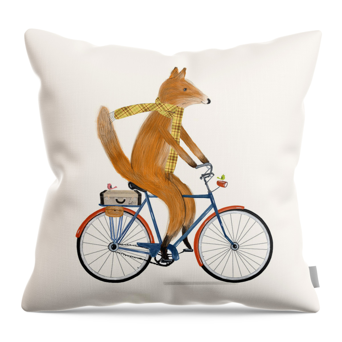 Fox Throw Pillow featuring the painting Fox Bicycle by Bri Buckley