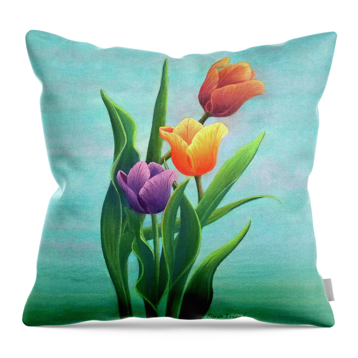 Tulips Throw Pillow featuring the painting Tulips on My Mind by Sarah Irland
