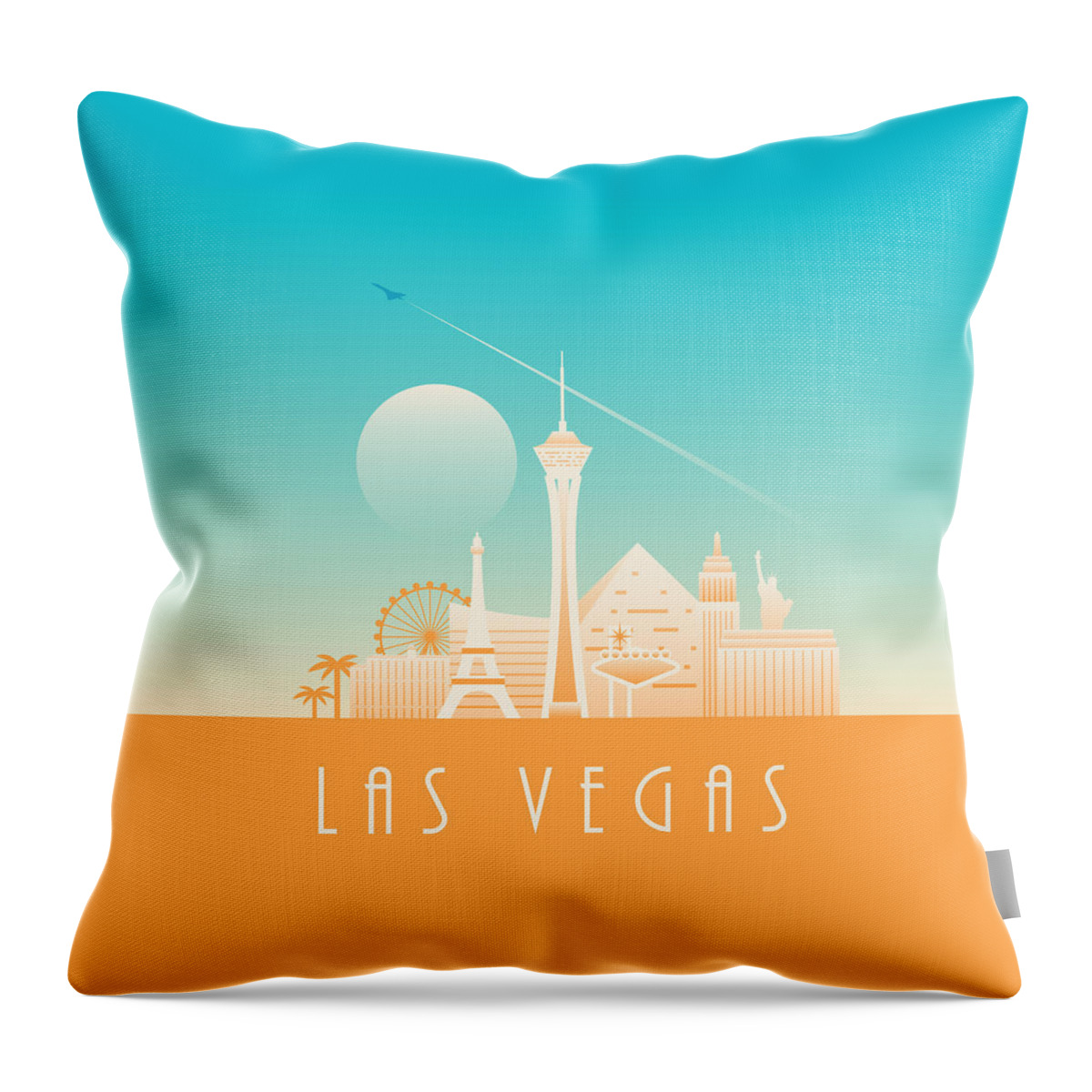 Las Vegas Throw Pillow featuring the photograph Las Vegas City Skyline Retro Art Deco - Day by Organic Synthesis