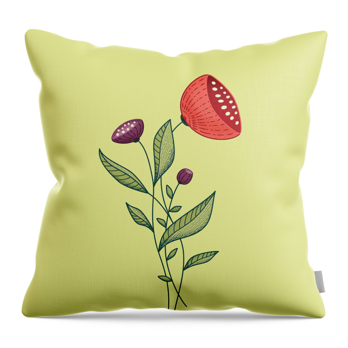 Flower Doodle Throw Pillow featuring the digital art Spring Flowers Abstract Botanical Line Art by Boriana Giormova