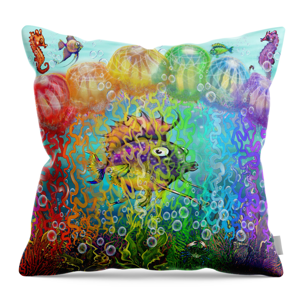 Rainbow Throw Pillow featuring the digital art Rainbow Tentacles #1 by Kevin Middleton