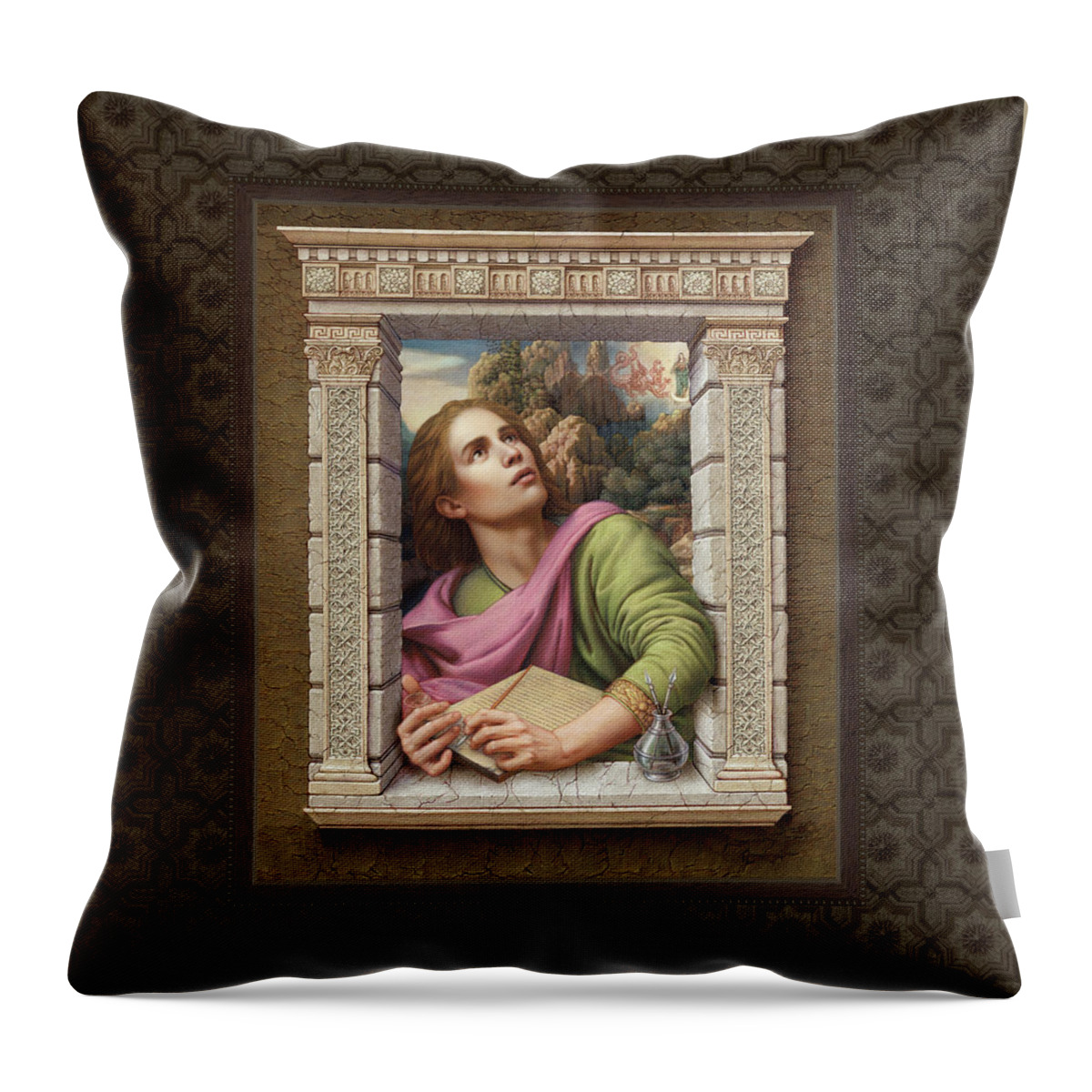 Christian Art Throw Pillow featuring the painting St. John of Patmos 2 by Kurt Wenner