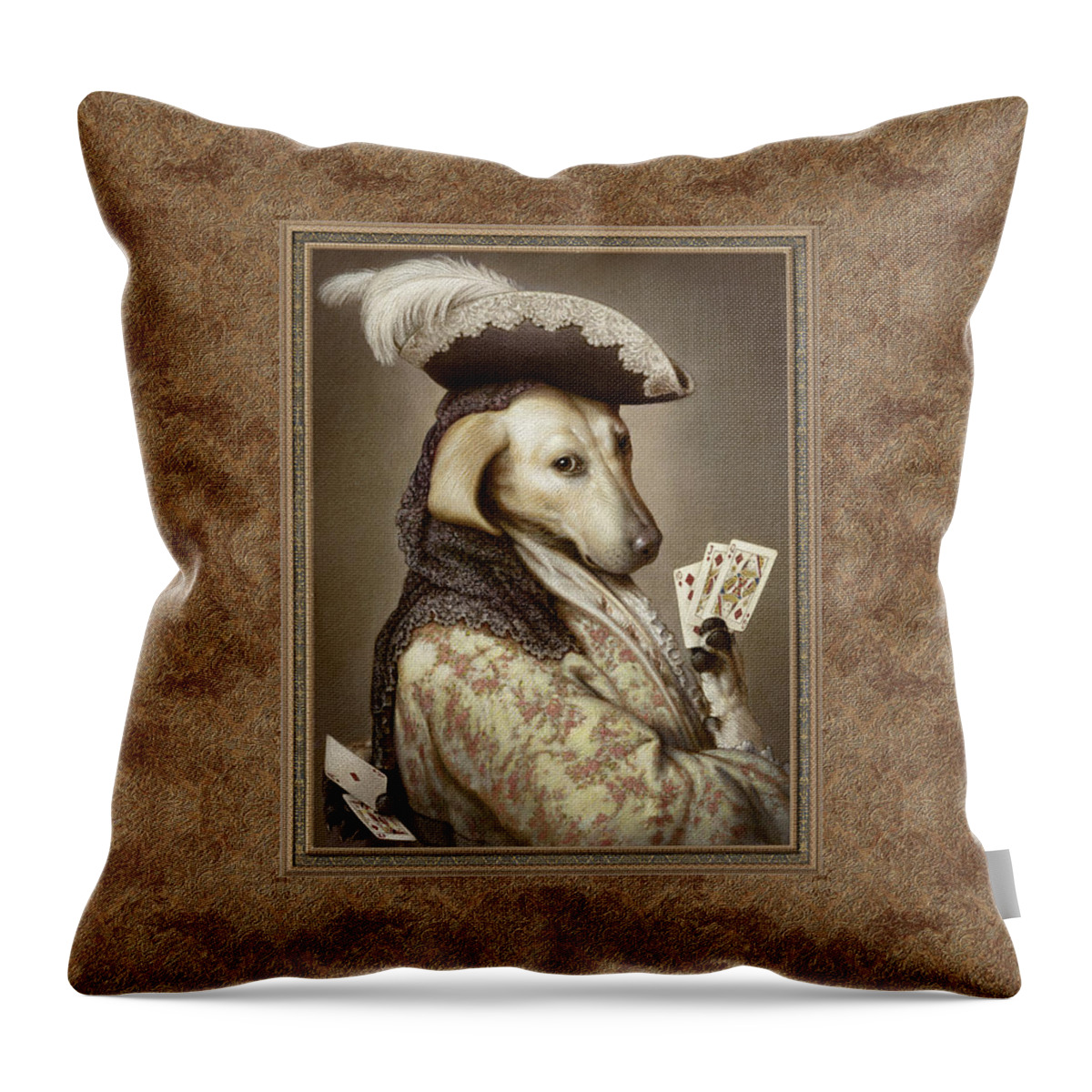 Greyhound Throw Pillow featuring the pastel Pokerdog Greyhound by Kurt Wenner