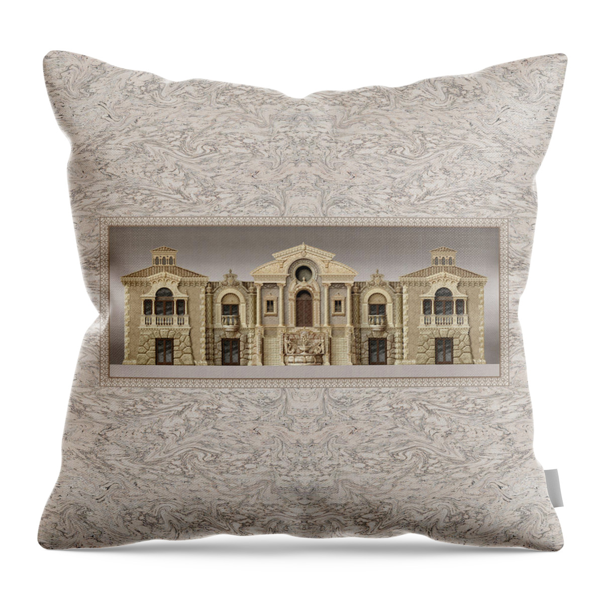 Villa Throw Pillow featuring the drawing Villa Tramontana by Kurt Wenner