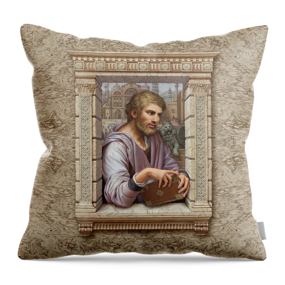 St. Mark Throw Pillow featuring the painting St. Mark #1 by Kurt Wenner