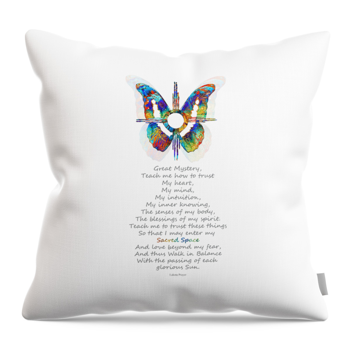 Butterfly Throw Pillow featuring the painting Native American Healing Prayer - Sun Symbol - Sharon Cummings by Sharon Cummings