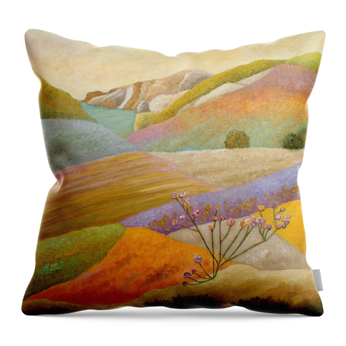 Seascape Throw Pillow featuring the painting Rambling Through The Blooming Valley by Angeles M Pomata