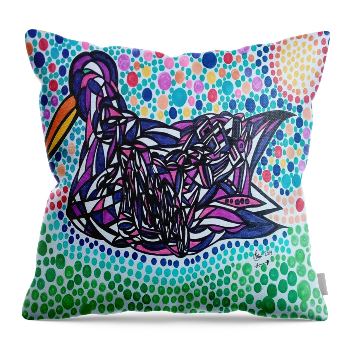 Duck Throw Pillow featuring the mixed media Lucky Ducky by Peter Johnstone