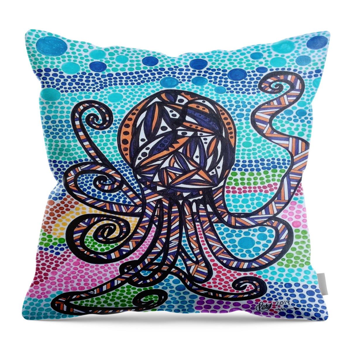 Octa Throw Pillow featuring the drawing Octa by Peter Johnstone