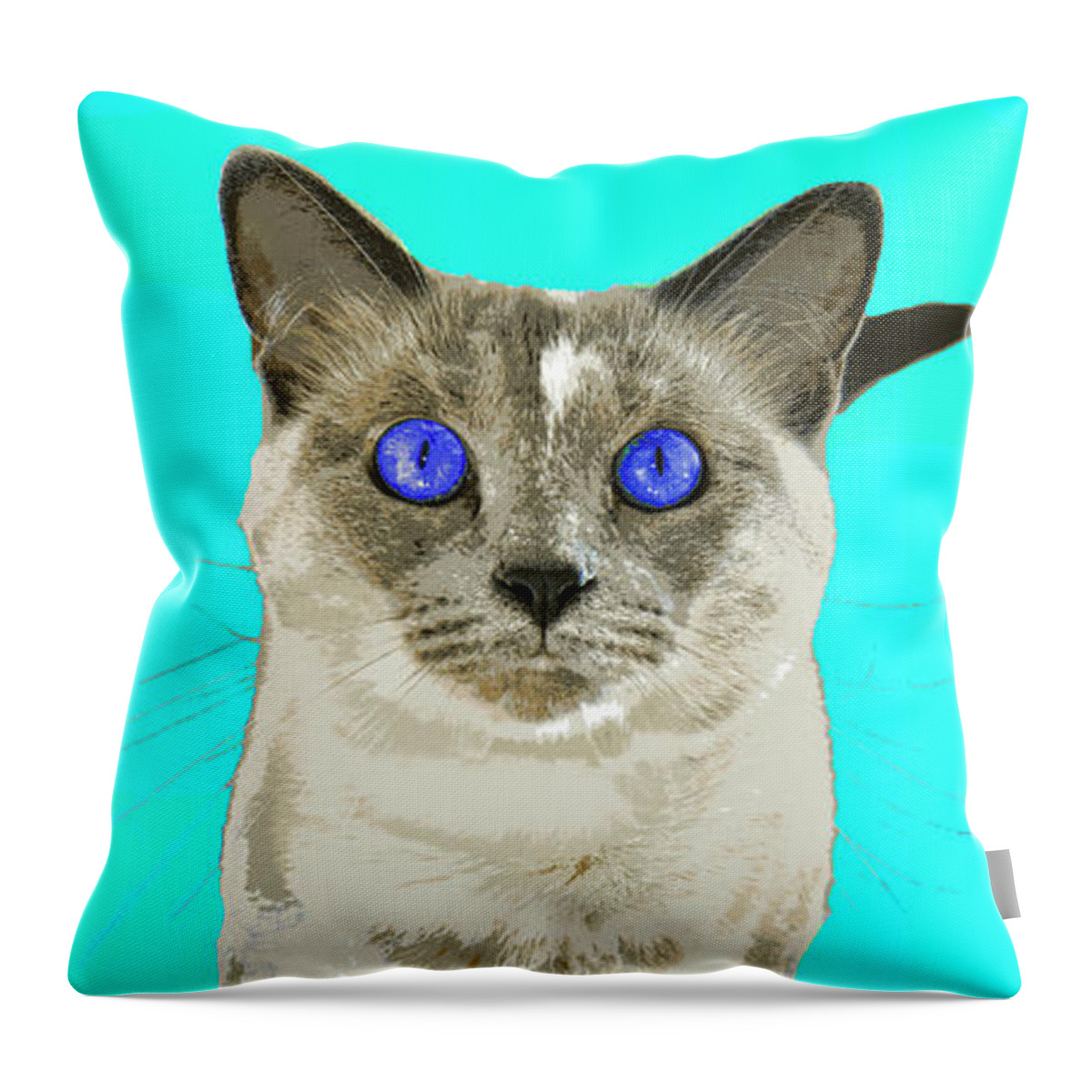 Cat Throw Pillow featuring the photograph PopART Siamese Kitty by Renee Spade Photography