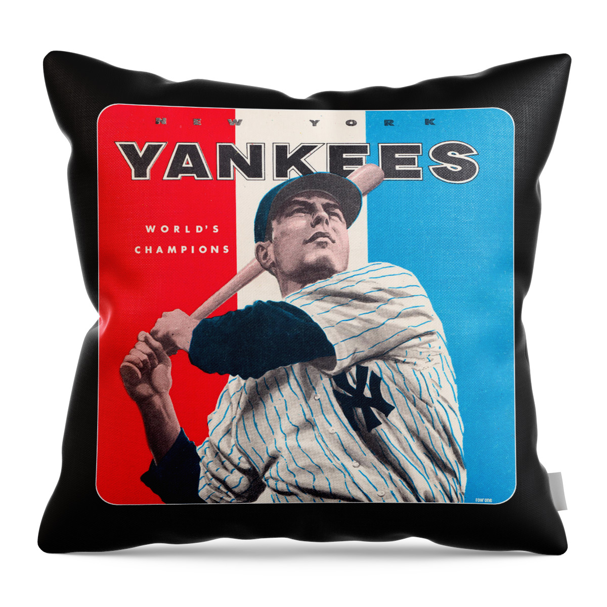 New York Throw Pillow featuring the mixed media 1957 New York Yankees Art by Row One Brand