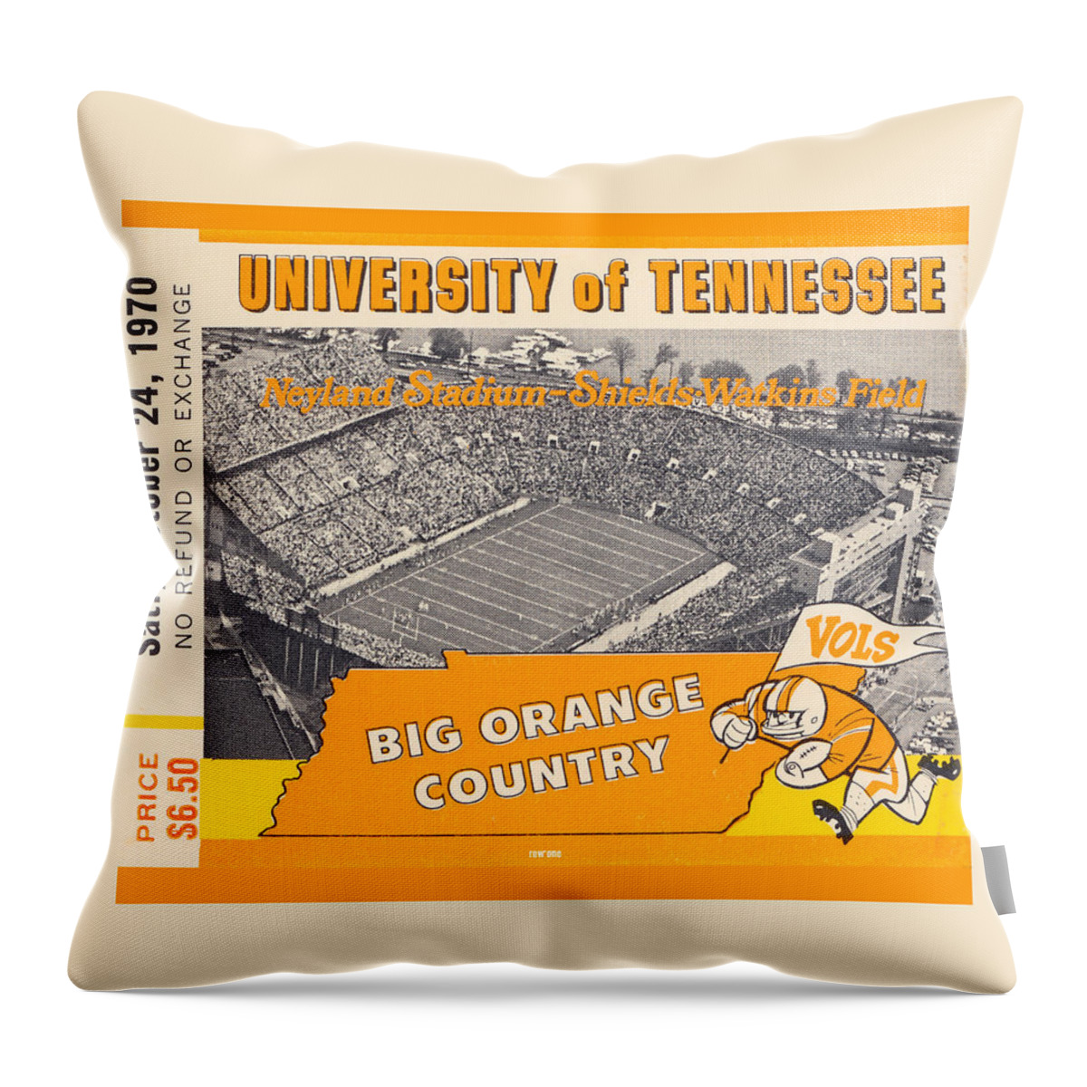 Florida Throw Pillow featuring the drawing 1970 Florida vs. Tennessee by Row One Brand