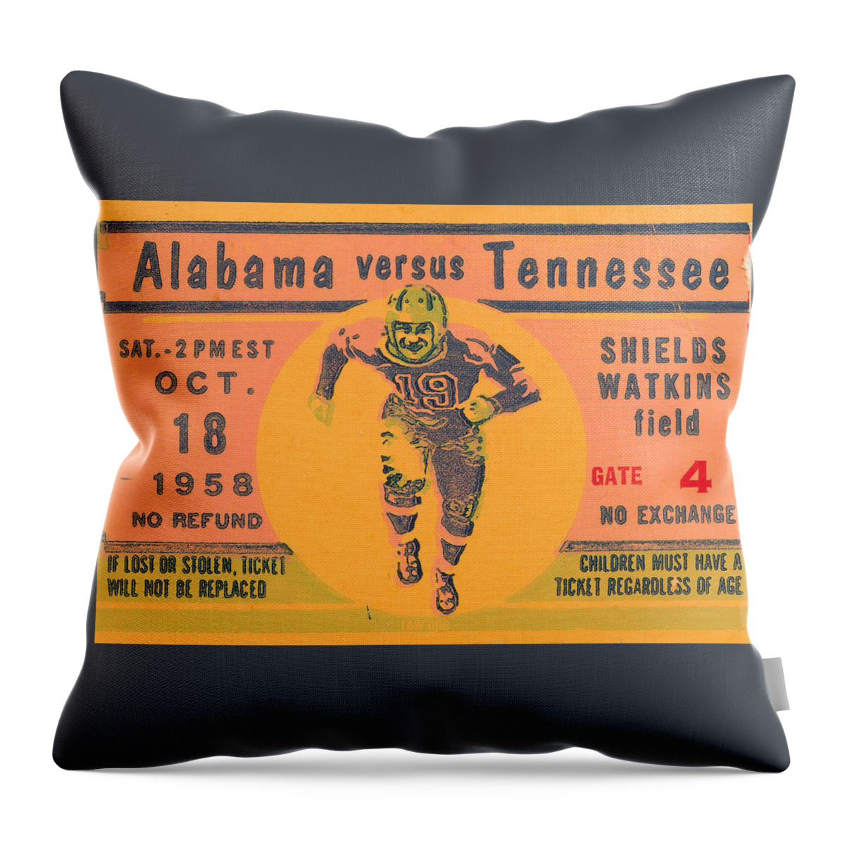 Alabama Throw Pillow featuring the mixed media 1958 Alabama vs. Tennessee by Row One Brand