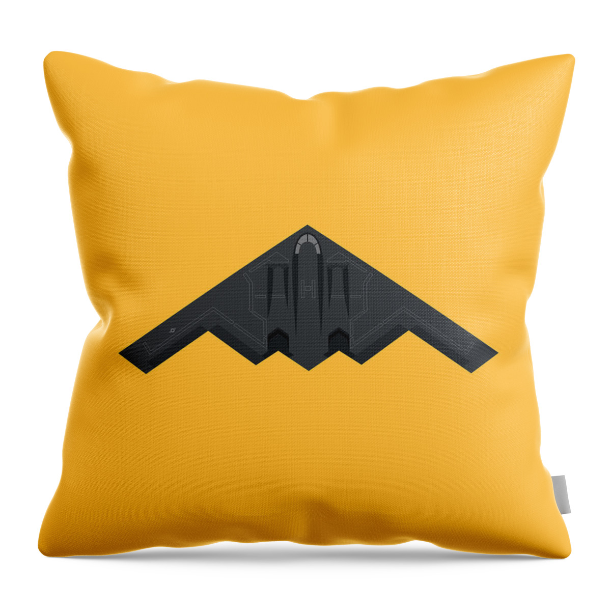 Aviation Throw Pillow featuring the digital art B2 Stealth Bomber Jet Aircraft - Yellow by Organic Synthesis