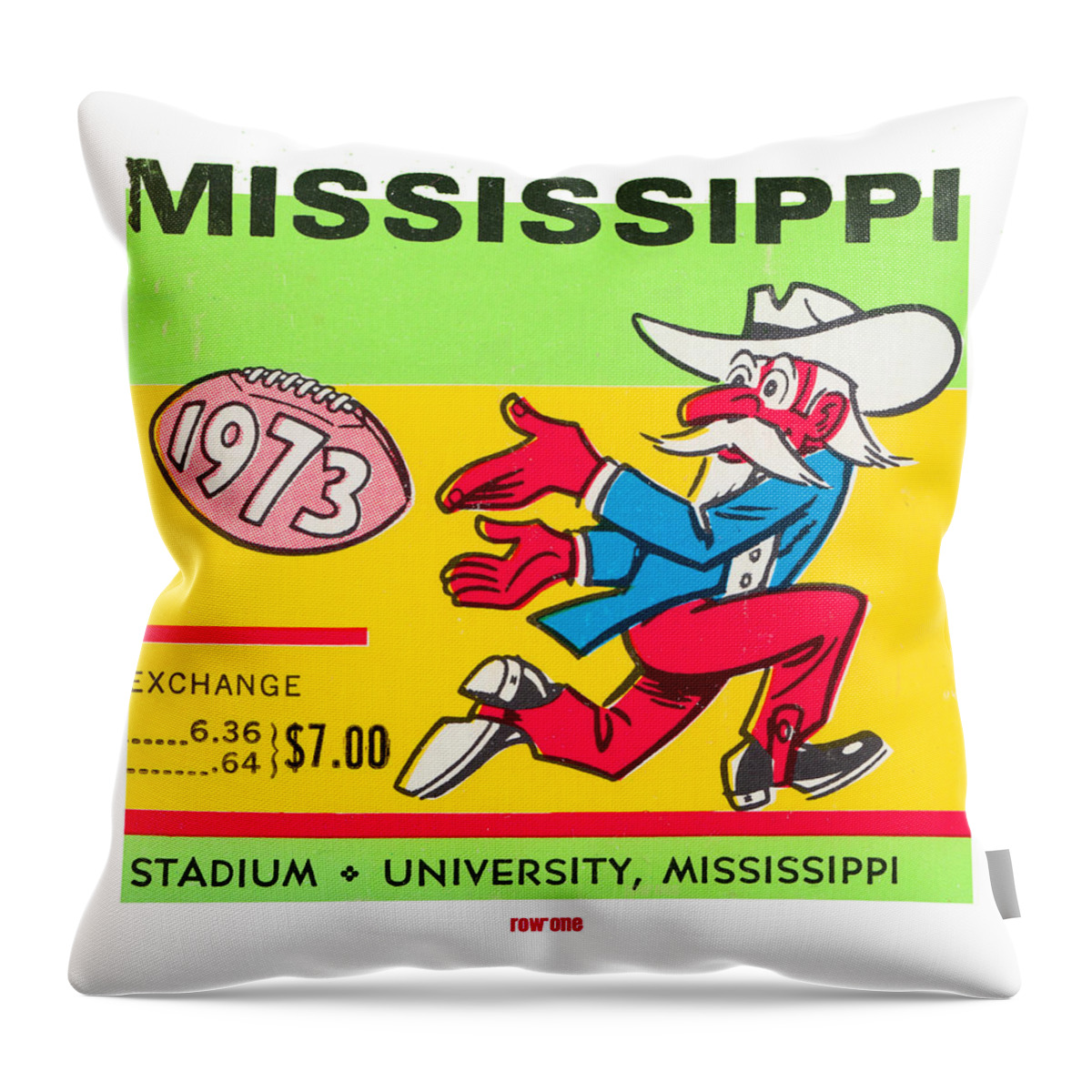 Mississippi Throw Pillow featuring the mixed media 1973 Ole Miss by Row One Brand