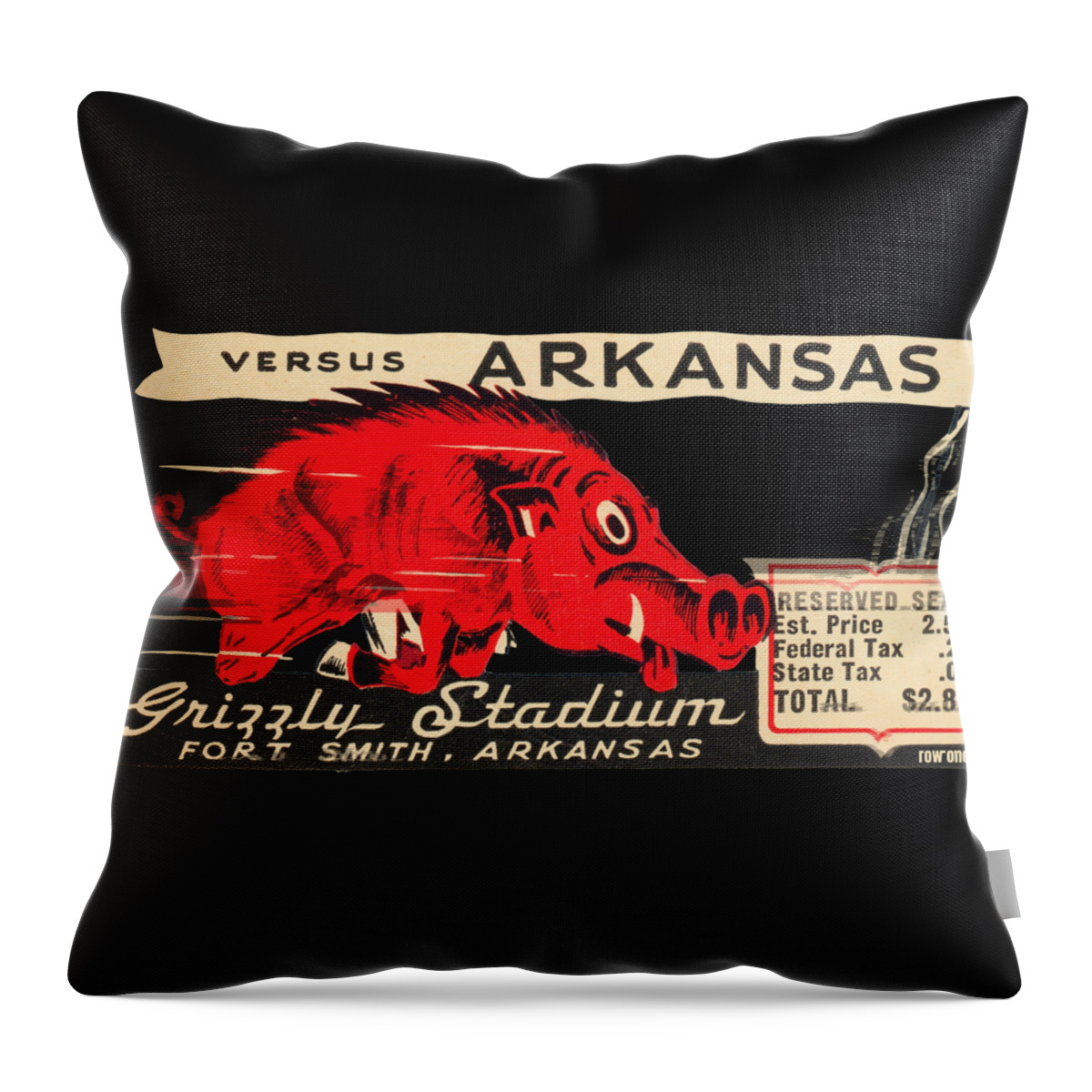 Arkansas Throw Pillow featuring the mixed media 1943 Arkansas vs. Oklahoma AM by Row One Brand