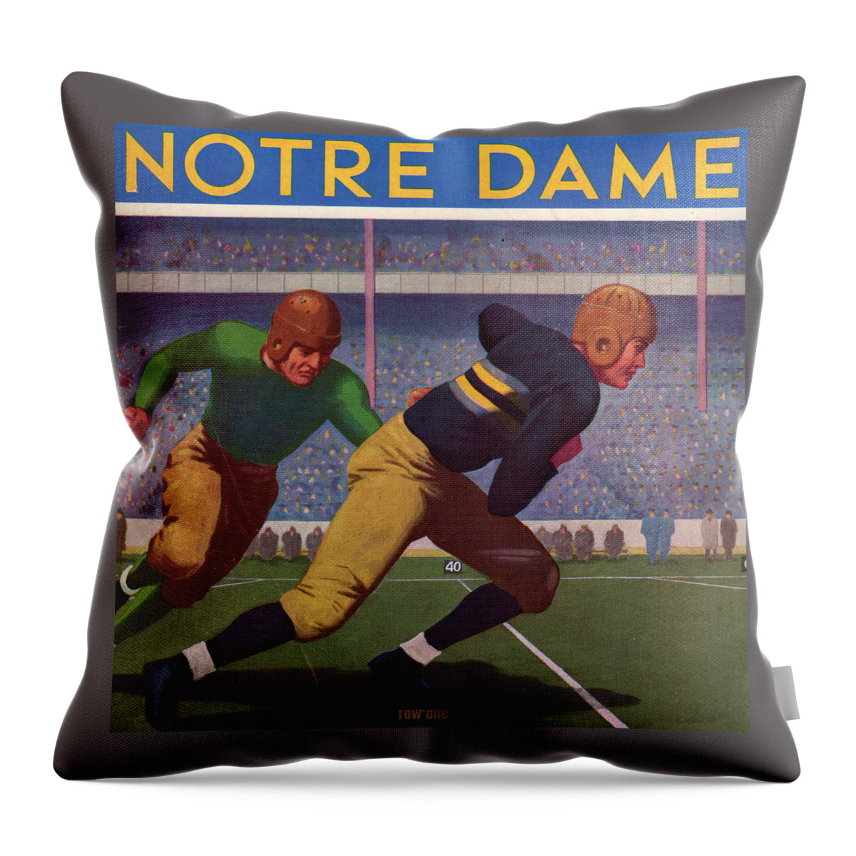 1934 Throw Pillow featuring the drawing 1934 Army vs. Notre Dame by Row One Brand