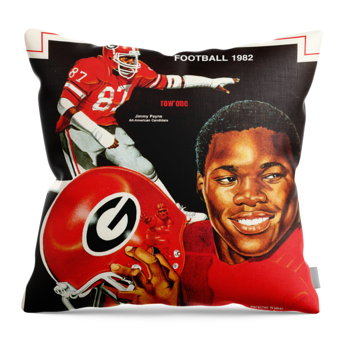 Georgia Throw Pillow featuring the drawing Georgia Football 1982 by Row One Brand