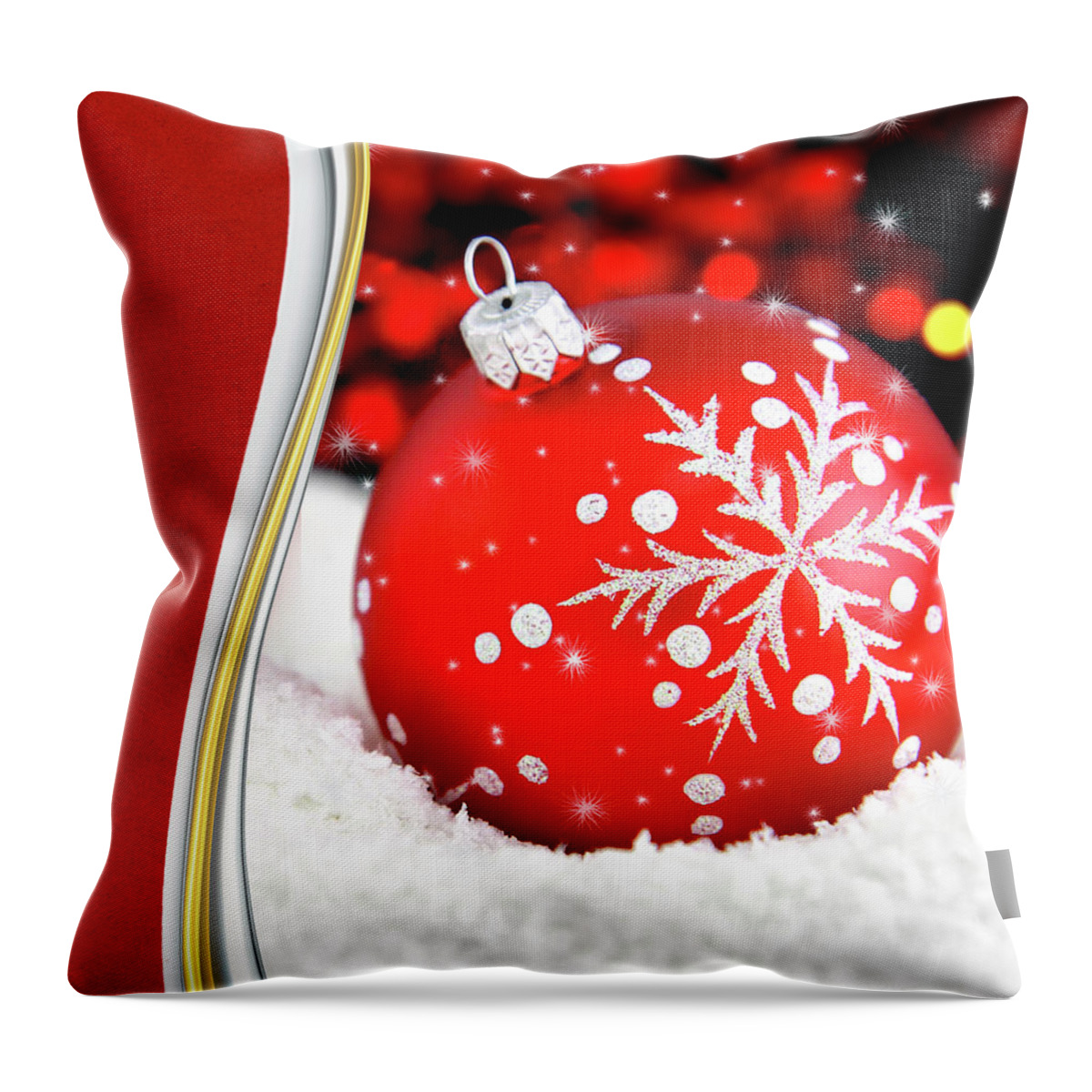 Christmas Throw Pillow featuring the digital art Christmas Cheer Red Snowflake Ornament by Doreen Erhardt